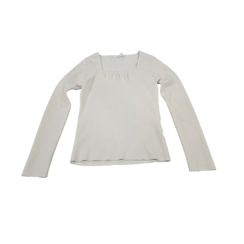 Blush Noir Balletcore Ribbed Square Neck Top Womens Large Cream Long Sleeve
